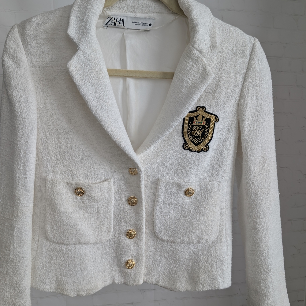 Zara Women's White Textured Blazer